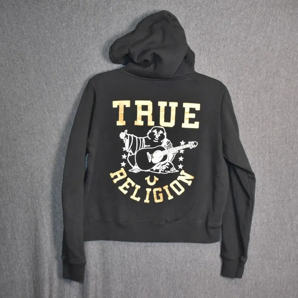 True Religion Men's Large Pullover Hoodie Starry Buddha Black